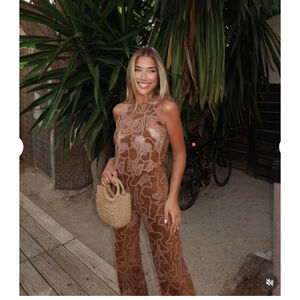 Zara Brown Crochet Halter Jumpsuit